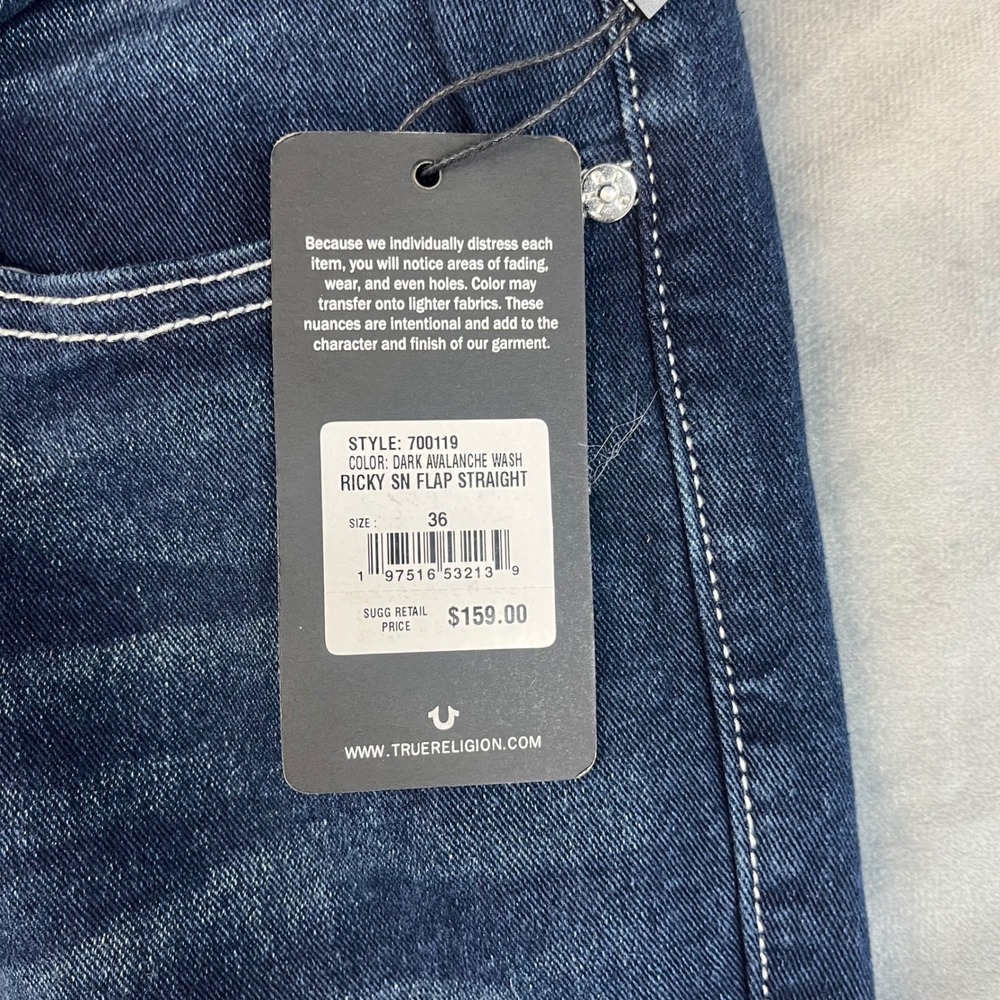 NWT True Religion Ricky Relaxed Straight Jeans Men's Size 36 Dark Blue - Picture 5 of 9